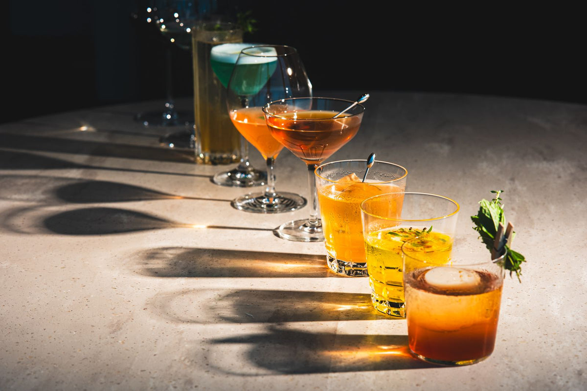 Colorful cocktails on a table display