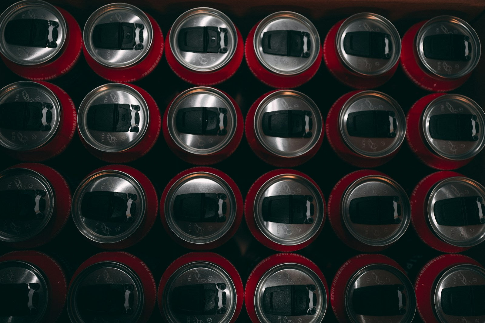 Top view of soda cans arrangement