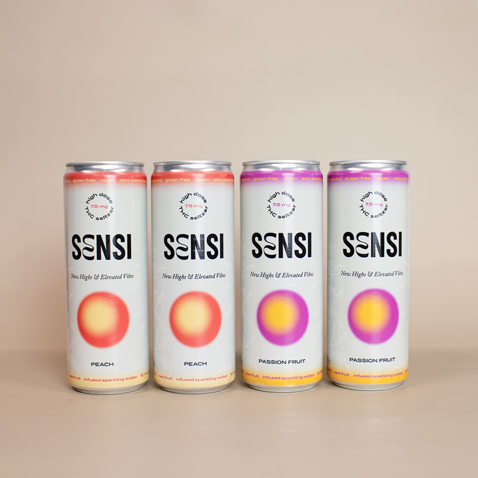 Sensi Exotic Variety Pack – Peach and Passion Fruit THC seltzer cans